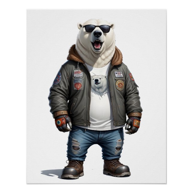 Polar Bear Biker Rebel Leather Jacket Cool Urban Poster (Front)