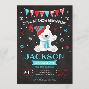 Polar Bear Birthday Invitation / Winter Birthday