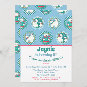Polar Bear Birthday Invitation Winter Party Blue