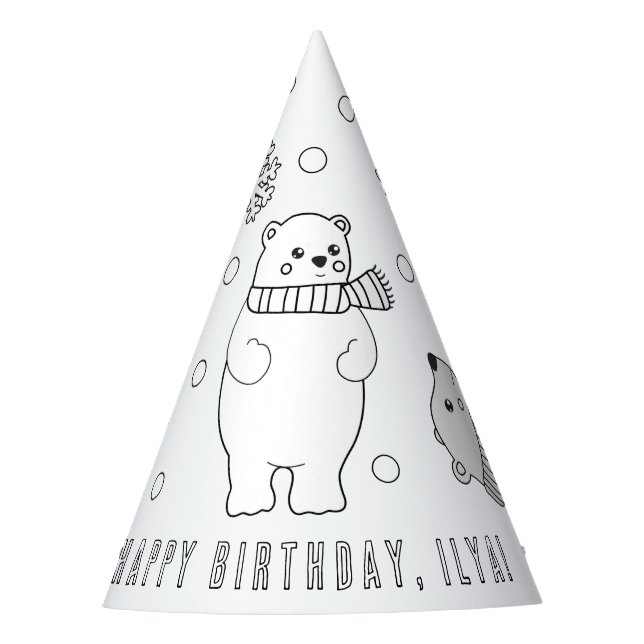 Polar Bear Birthday Party - Colour Your Own Hat (Front)