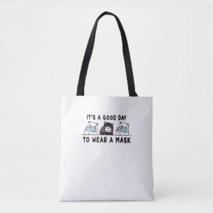 Polar Bear Black Bear Wearing Face Mask Cute Funny Tote Bag
