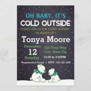 Polar Bear Blue Baby Shower Invitation