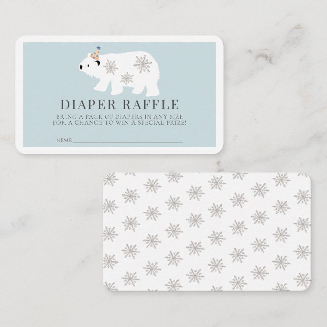 Polar Bear Blue Boy Diaper Raffle Ticket Enclosure Card (Front/Back)