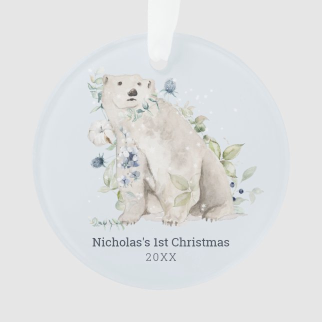 Polar Bear Blue Personalised Ornament (Front)