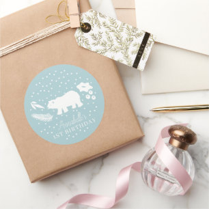 Polar Bear Blue Winter Birthday Classic Round Sticker