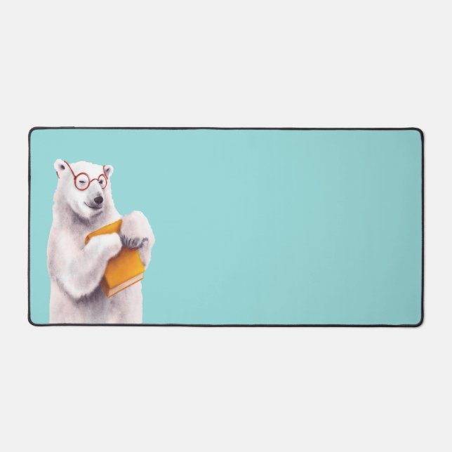 Polar Bear Book Lover Nerdy Desk Mat (Front)