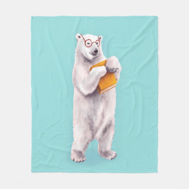 Polar Bear Book Lover Nerdy Fleece Blanket (Front)