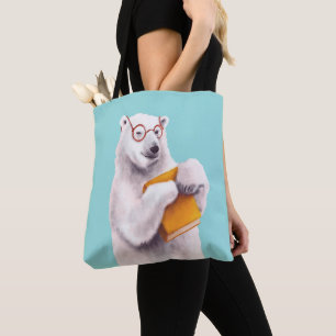 Polar Bear Book Lover Nerdy Tote Bag