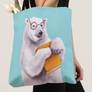 Polar Bear Book Lover Nerdy Tote Bag