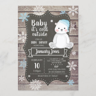 Polar Bear Boy Baby Shower Invitation I Blue