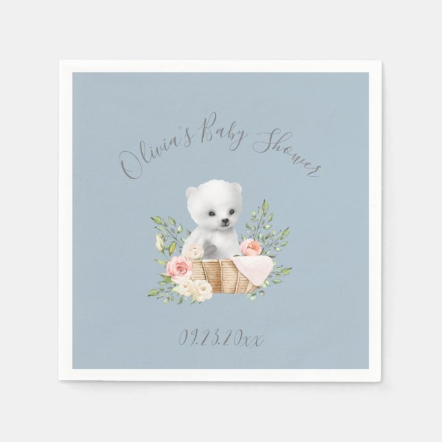 Polar Bear Boy Blue Baby Shower Napkins (Front)