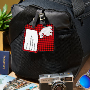 Polar Bear Buffalo Plaid Luggage Tag