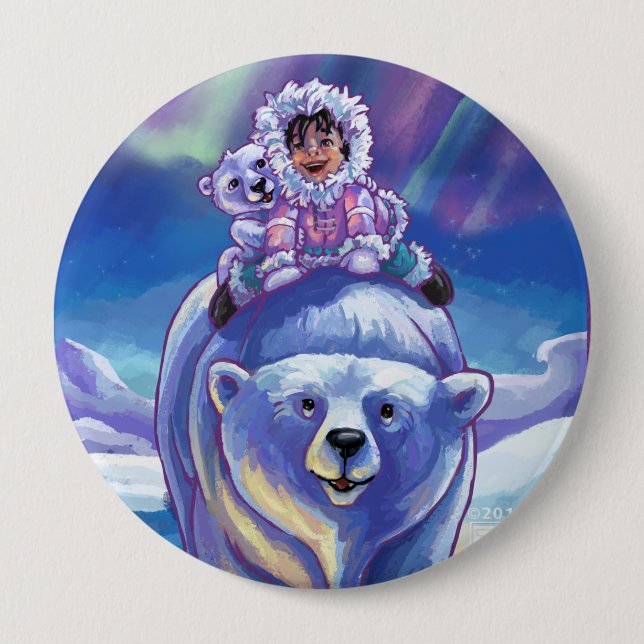 Polar Bear Bus 10 Cm Round Badge (Front)