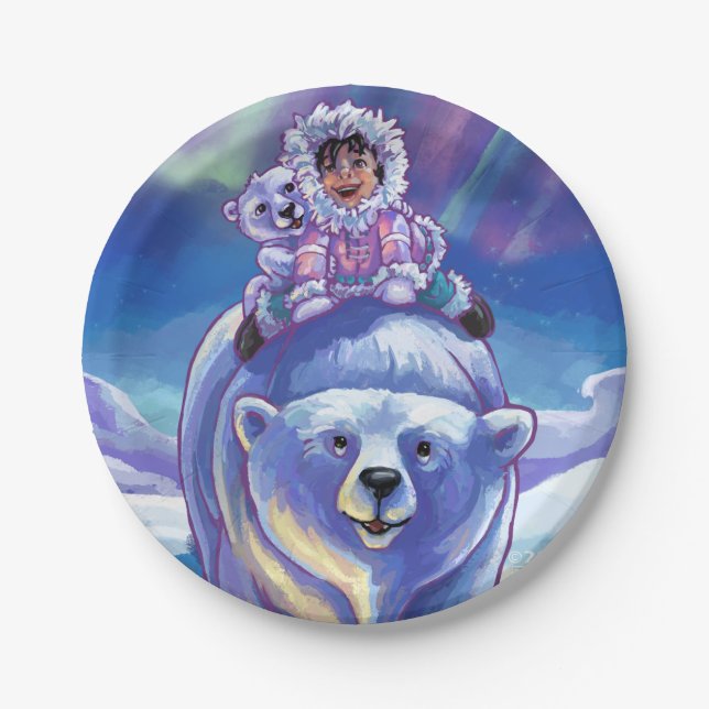 Polar Bear Bus Paintings Paper Plate (Front)