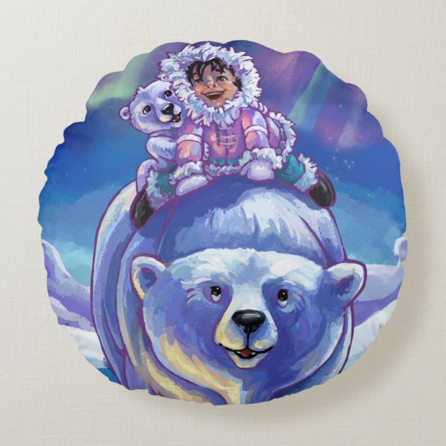 Polar Bear Bus Paintings Round Cushion (Front)