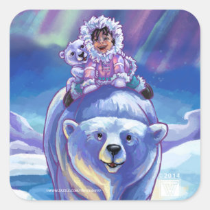 Polar Bear Bus Square Sticker