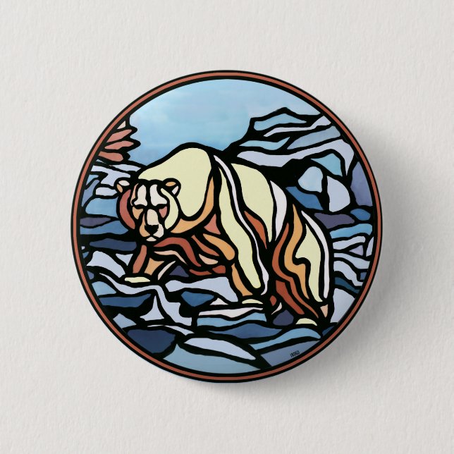 Polar Bear Button Native  Wildlife Art Button (Front)