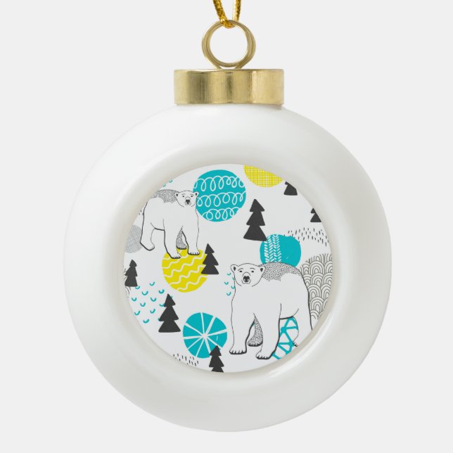 Polar bear ceramic ball christmas ornament (Front)