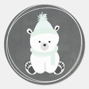 Polar Bear Chalkboard Inspired Baby Shower Classic Round Sticker
