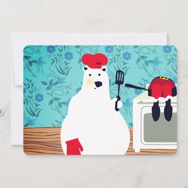 polar bear chef cooking Santa Christmas card (Front)