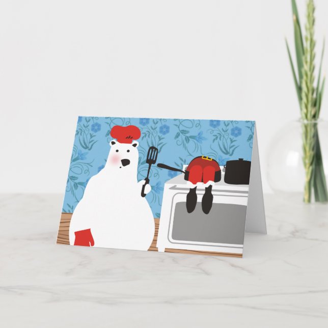 polar bear chef cooking Santa Christmas card (Front)