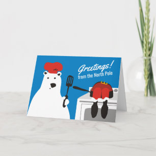 polar bear chef cooking santa Christmas humour Holiday Card