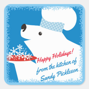 polar bear chef serving snowflakes Christmas Square Sticker