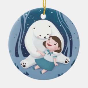 Polar Bear & Child Illustration Ceramic Tree Decoration