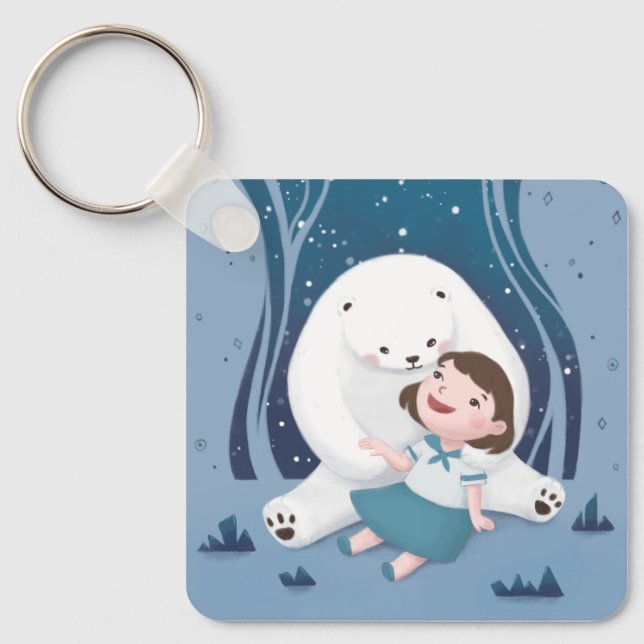 Polar Bear & Child Illustration Key Ring (Front)