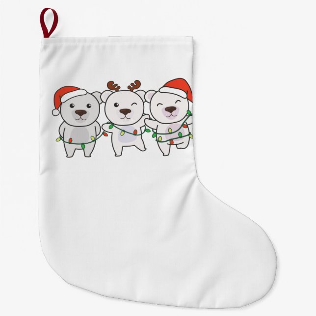 Polar Bear Christmas Animals Cute Polar Bear Large Christmas Stocking (Front)