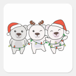 Polar Bear Christmas Animals Cute Polar Bear Square Sticker