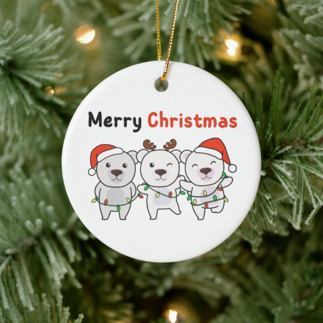 Polar Bear Christmas Animals Polar Bears Merry Ceramic Tree Decoration (Tree)