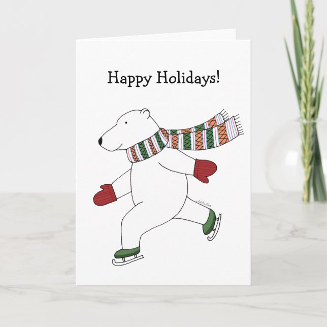 Polar Bear Christmas Card Ice Skating Polar Bear (Front)