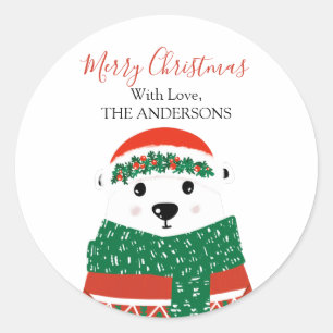 Polar Bear Christmas Family Name  Classic Round Sticker