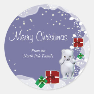 Polar bear christmas greeting elegant classic round sticker