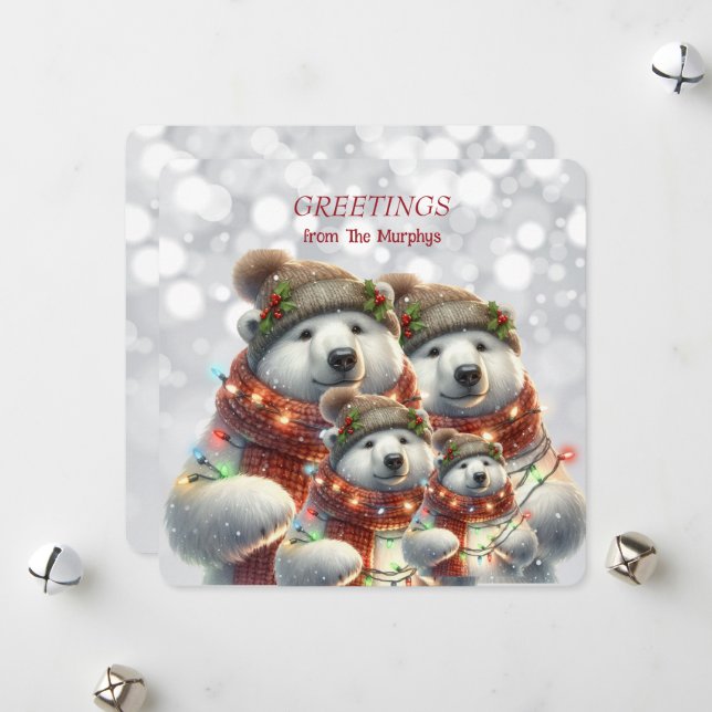 Polar Bear Christmas Greetings from Name Family  Holiday Card (Front/Back In Situ)