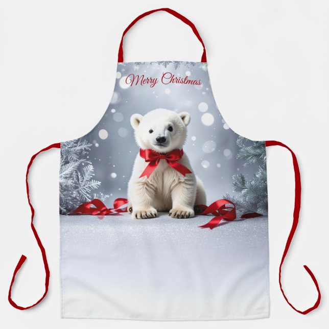 Polar Bear Christmas Holiday Apron (Front)