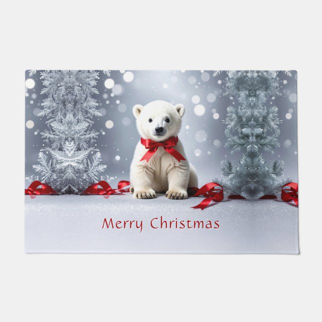 Polar Bear Christmas Holiday Doormat (Front)
