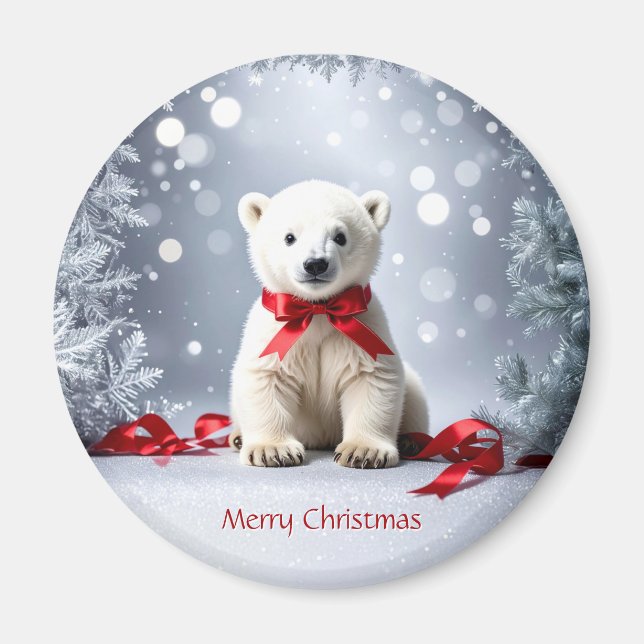 Polar Bear Christmas Holiday Magnet (Front)