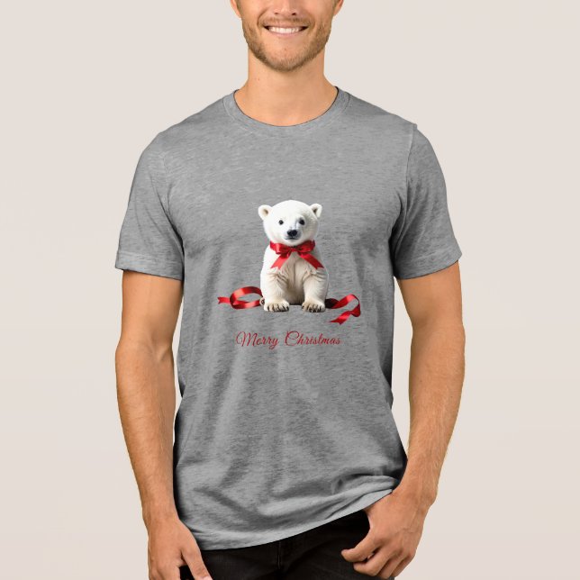 Polar Bear Christmas Holiday Men's T-Shirt Tri-Blend Shirt (Front)