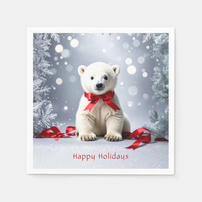Polar Bear Christmas Holiday Napkin (Front)