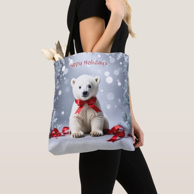 Polar Bear Christmas Holiday Tote Bag (Close Up)
