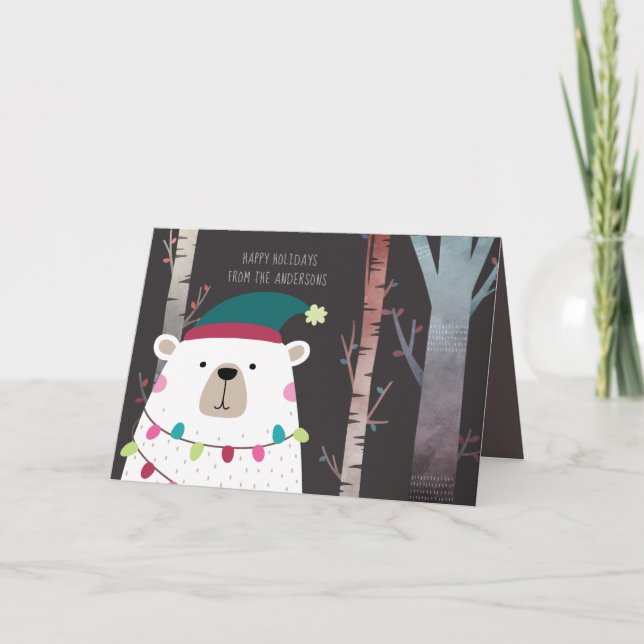 Polar Bear Christmas Holidays Modern Personalised Card (Front)