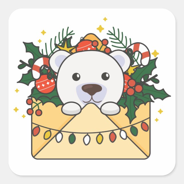 Polar Bear Christmas Letter Winter Animals Polar S Square Sticker (Front)