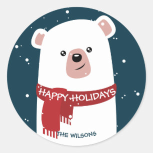 Polar Bear Christmas New Year's Personalised Classic Round Sticker