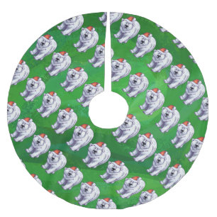 Polar Bear Christmas On Green Brushed Polyester Tree Skirt