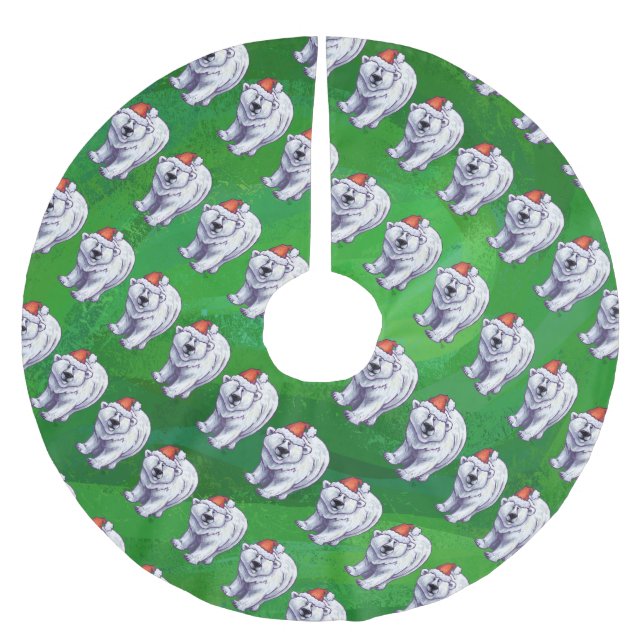 Polar Bear Christmas On Green Brushed Polyester Tree Skirt (Front)