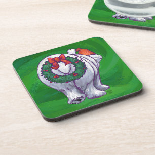 Polar Bear Christmas On Green Coaster