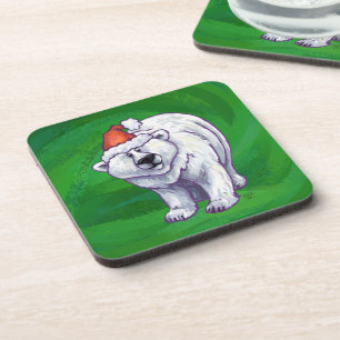 Polar Bear Christmas On Green Coaster
