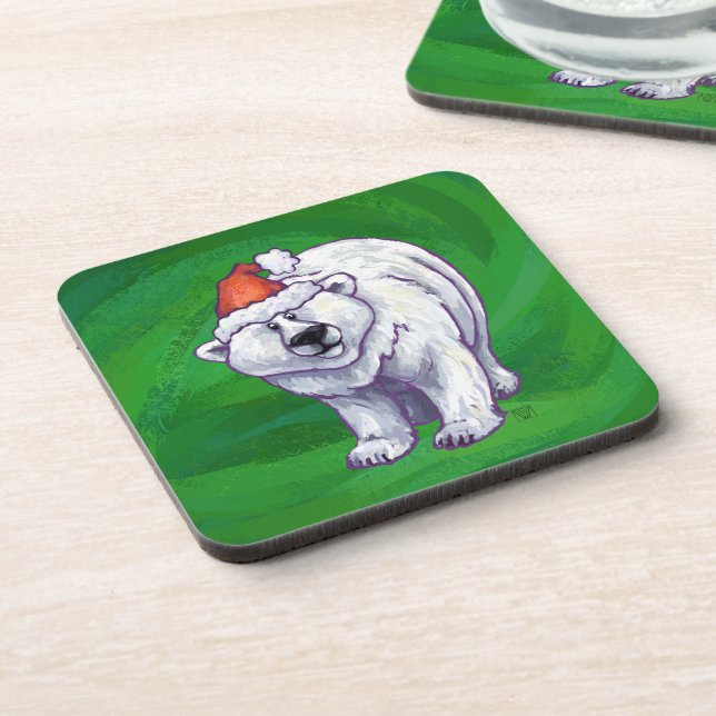 Polar Bear Christmas On Green Coaster (Left Side)